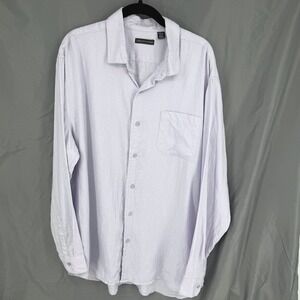 Saks Fifth Avenue Button Up Shirt Men XL Light Lavender Linen Long Sleeve Pocket